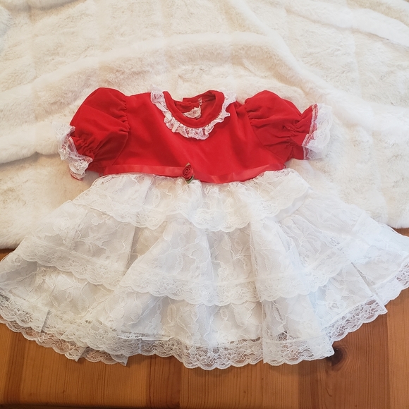Vintage Dresses Vintage Red Velvet White Lace Baby Girl Formal